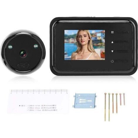 Sonnette Vidéo Numérique sans Fil, Caméra Judas avec Moniteur LCD 2,4 Pouces, Caméra œil de Chat de Surveillance électronique, Objectif HD Grand Angle 90 °, Vision Nocturne IR