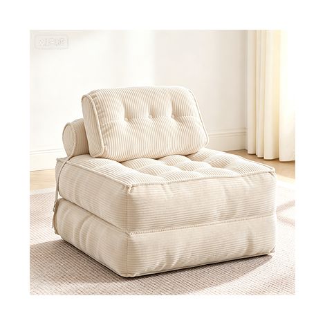 Fauteuil-lit convertible pliable avec matelas confortable, oreiller et support dorsal, canapé-lit gain de place pour salon et chambre, beige