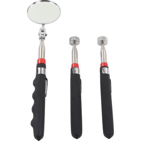 Lot de 3 outils de récupération magnétique télescopique avec miroir, poignée caoutchouc, aimant 8lb pour espaces étroits (1/5)