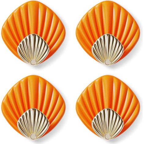 Crochet Adhésif Mural en forme de coquillage, HP004-O Crochet Autocollant Moderne pour Salle de Bain et Cuisine, Patere porte manteau, Crocher adhesif pour mur, Lot de 4, Orange