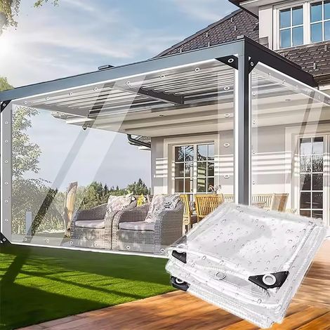 4x3m Bache Transparente avec Oeillets, Bache de Protection Exterieur Transparente, 0.35mm Bâche Claire en PVC Imperméable à l'eau, 450 g/m², Bâche Transparente pour Terrasses (1/5)