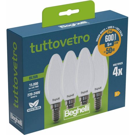 10 x BEGHELLI LED OLIVA E14  5W 58053 CALDA 3000K 4 PZ