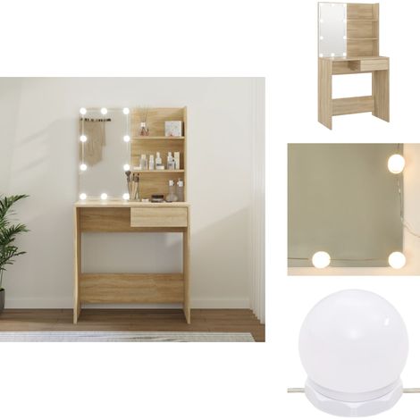 Schminktisch mit LEDs Sonoma-Eiche 74,5x40x141 cm Holzwerkstoff - Schminktisch - Kosmetiktisch - Make Up Tisch - Badezimmermöbel - Spiegelschrank (1/5)