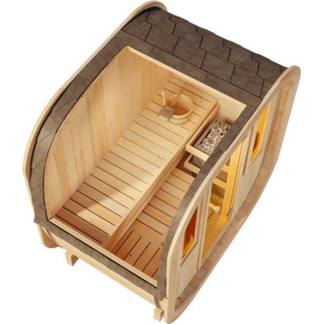 FinnTherm Fasssauna ScandiCube Mini XXS Fasssauna 1 Sitzbänke aus Holz, Sauna mit 42 mm Wandstärke, Außensauna mit Montagematerial (1/4)