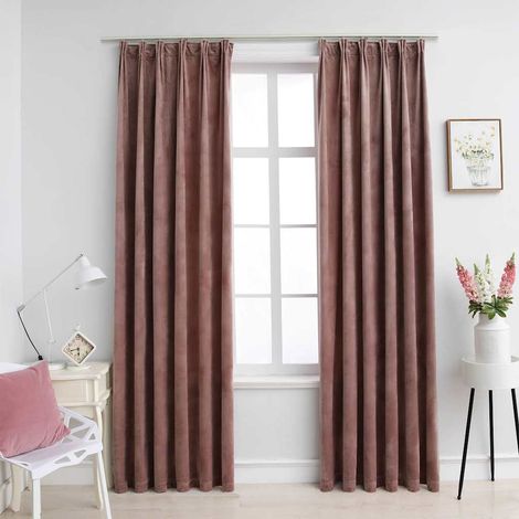vidaXL Blackout Curtains 2 pcs with Hooks Velvet Antique Pink 140x245cm (1/5)