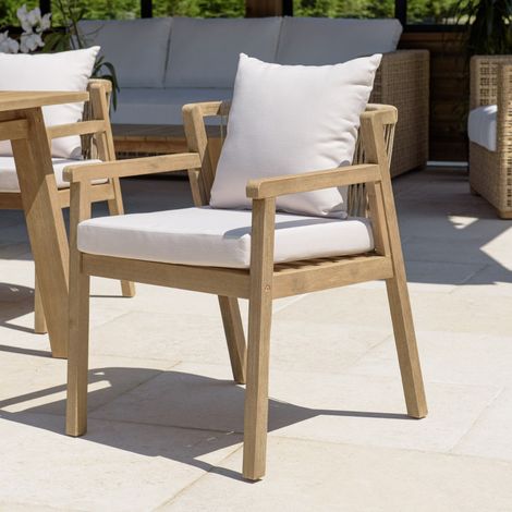 CELESTIN - Lot de 2 fauteuils acacia/cordage synth. beige coussins gris (1/5)