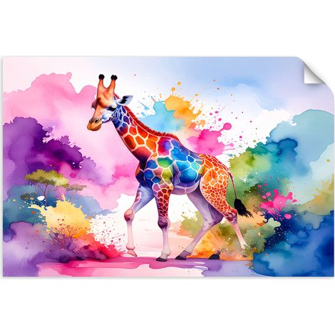 Selbstklebendes Poster – Wandsticker Bunte Giraffe Afrika Aquarell 120x80 cm (1/3)