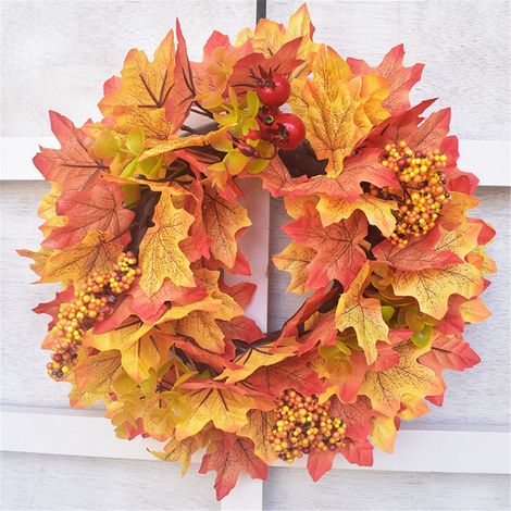 Guirlande Halloween - Couronne Décorative Porte Extérieure - Décoration Fenêtre Rattan avec Citrouille et Fleurs en Plastique - 1 Pièce (1/5)