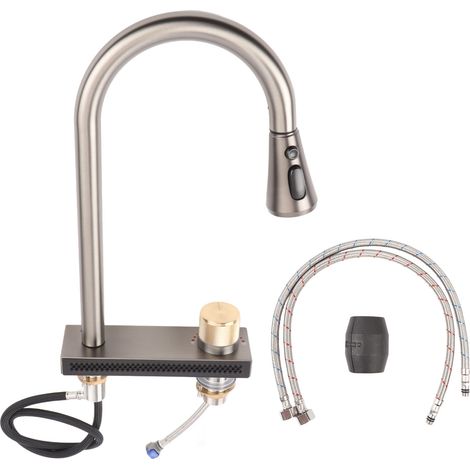Robinet de cuisine cascade facile à nettoyer, interface G1/2, en acier inoxydable, avec douchette extractible pour la maison (1/5)