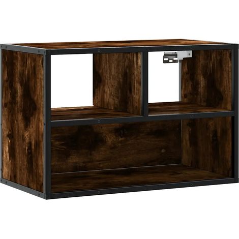 Meuble TV mural design industriel 60 x 31 x 39,5 cm grand espace de rangement en bois d'ingénierie chêne fumé (1/5)