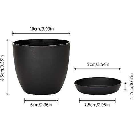 Cache-pot en plastique noir 8 x 10 cm pour pots de fleurs d'extérieur, pots de pépinière, convient pour balcons, bureaux et espaces extérieurs. (1/4)