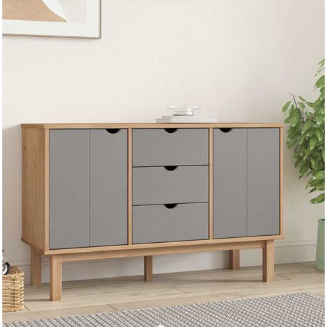 Buffet - Armoire de rangement Enfilade Marron et gris 113,5x43x73 cm Bois massif de pin BV885909 - BonneVie (1/5)