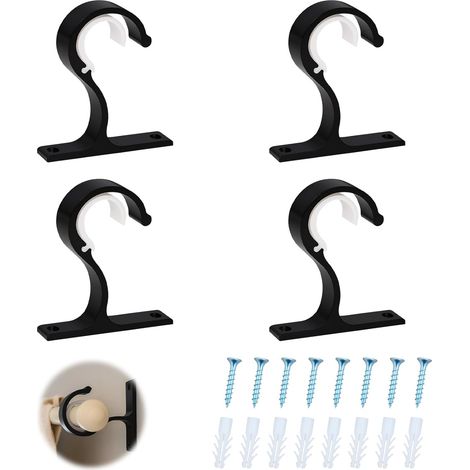 2 Pièces - Support De Tringle À Rideau - Crochet De Fixation - En Alliage D'aluminium Robuste - Pour Rideau Et Armoire - Noir - 6x8cm (1/5)