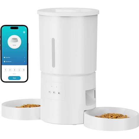 Automatic Cat Feeder with 2 Bowls: Distributeur Automatique de Croquettes Chien/Chat 5L avec Minuterie WiFi 2.4G - Design Double Gamelle avec APP pour Multi-Chats (1/5)