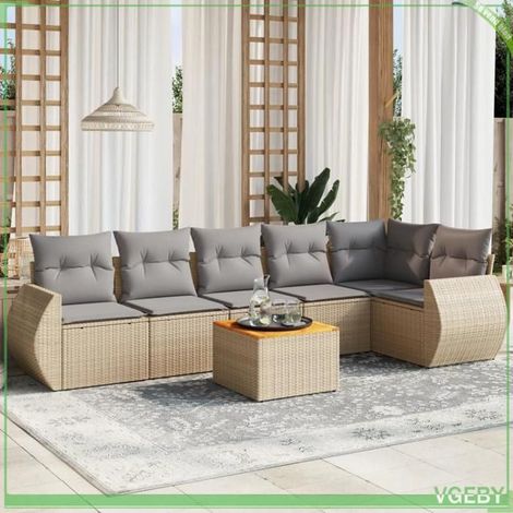 Salon de jardin - 3225016 - Beige - Résine tressée - Table en acacia (1/5)