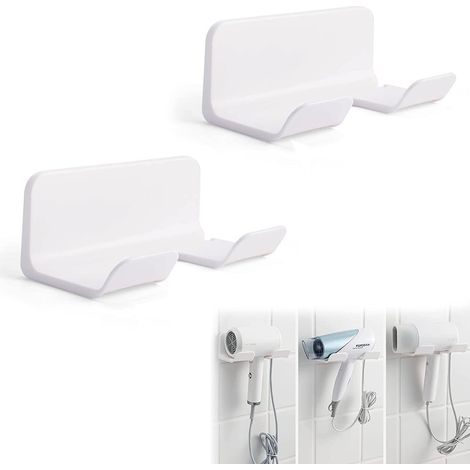 Lot de 2 supports pour sèche-cheveux sans perçage, support mural pour sèche-cheveux, support en plastique pour sèche-cheveux, organisateur de rangeme (1/4)