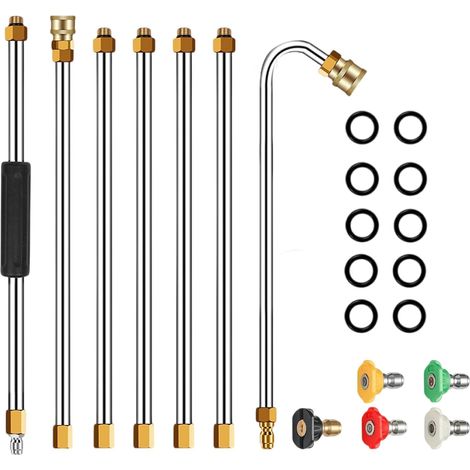 Ensemble de rallonges de pistolet de nettoyeur haute pression avec 5 embouts de buse, 6,35 mm, lance de nettoyeur électrique, extension de toit, outil de nettoyage de gouttière