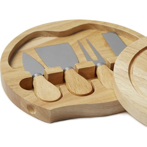Ensemble plateau à fromage THE HOUSEWARE'S BRAND - comprend un tiroir à couteaux dissimulé - Manche, couteaux et fourchette en bois d'hévéa de qualité - Dimensions : 21 x 3,5 cm, multicolore (1/3)