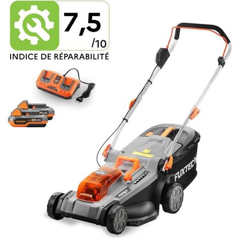 Tondeuse gazon batterie 40V (2X20V) - FUXTEC FX-E2RM37 - largeur 37cm 2 batteries Li-Ion 4Ah, double chargeur 2,4A, bac 40L