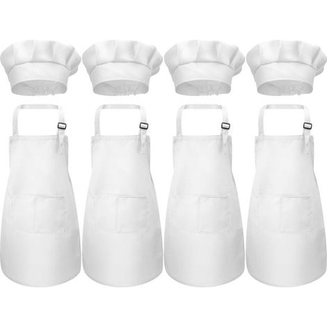 4 delantales infantiles,Delantal de cocina,Delantal para pintar,Delantal para pintar,Ajustable,Delantal de manualidades,7-13 años,Blanco (1/5)