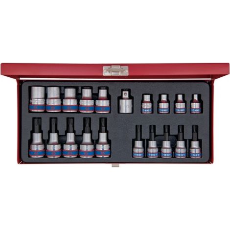 Coffret cliquet et douilles Torx 20 pièces – Douilles 3/8" et 1/2" – Adaptateur réducteur 1/2" → 3/8" – Coffret métallique – King Tony (1/3)