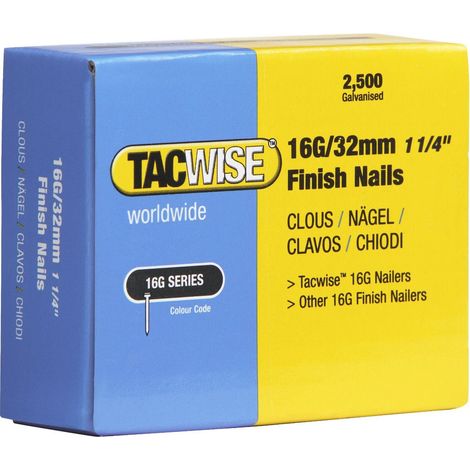Tacwise 0294 16G 32mm Finish Nails Galvanised 2500 Pack DBN600ZJ DFN50V GFN64V (1/6)