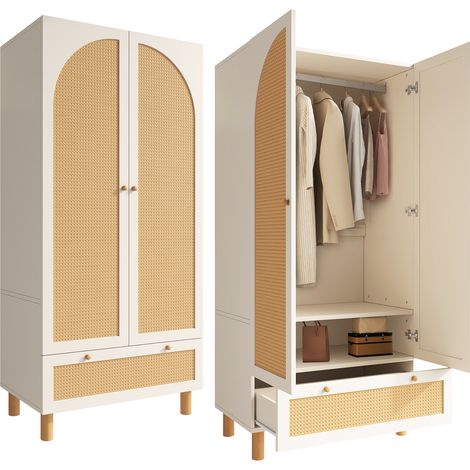 ELVMI Armadio con 2 Ante, 1 Cassetto, Ripiani Regolabili e Asta, Camera da Letto, Bianco, 85 x 52 x 180 cm (1/5)