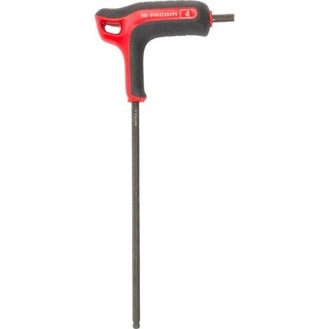 Facom – Clé Allen en T 4mm – Tête sphérique hexagonale – Bras long en acier au silicium – Pour espaces confinés et chantiers humides
