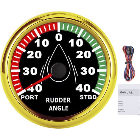 85mm Jauge d'Angle de Barre de Bateau IP67 Étanche Rétroéclairage Multicolore 932V Orientation Réglable (Cadran Noir Couvercle Or) (1/5)