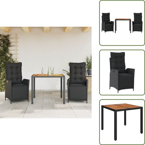 The Living Store 3-tlg. Garten-Essgruppe mit Kissen Schwarz Poly Rattan - Gartenstuhl (1/5)