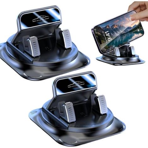 Lot de 2 supports de téléphone pour voiture, fixation tableau de bord, rotation à 360°, pince antidérapante, pour smartphones de 4 à 7 pouces, navigation et appels mains libres, noir (1/5)