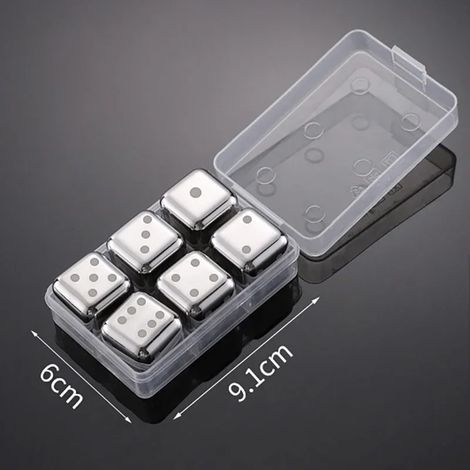 (Dés argentés, lot de 6) Pierres à whisky réutilisables, glaçons en acier inoxydable, refroidisseur à vin à congélation rapide, granules métalliques de qualité alimentaire, accessoires de bar pour ref (1/5)