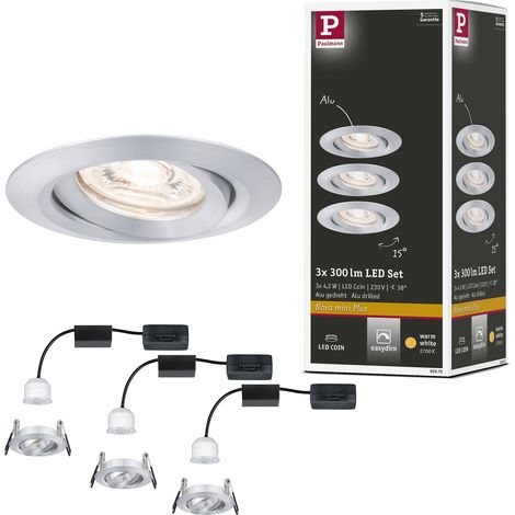 Spot encastré LED Nova mini Plus Coin EasyDim rond orientable incl. 3x4,2 watts gradable Spot encastré pour plafond Alu Lampe encastrée aluminium Blanc chaud 2700 K (1/5)