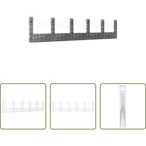 vidaXL Jardinage - Panier de gabion en forme de U avec 6 poteaux Fer 620x20x150 cm (1/5)