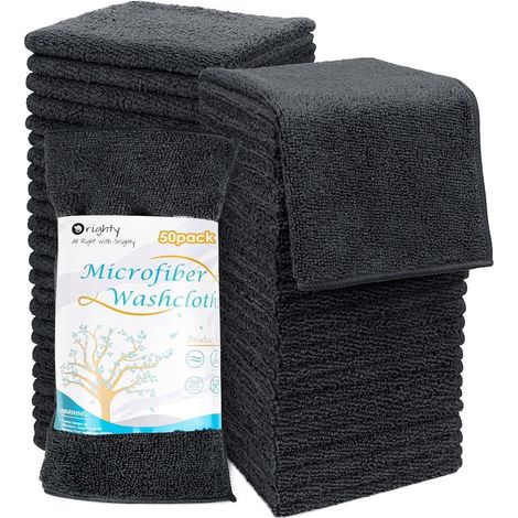 Mikrofaser Waschlappen Handtücher Set superweich schwarz 30,5x30,5 cm (1/5)