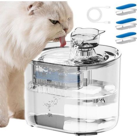 Fontaine à Eau pour Chats et Chiens - 2,2 litres-silencieux, prise USB, avec cartouche filtrante à 4 niveaux, transparent (1/4)