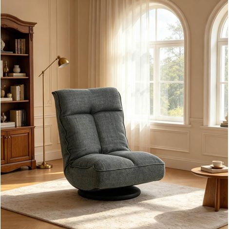 Fauteuil relax pivotant gris, dossier réglable, base tournante, 58 x 107 x 79 cm HAVRYA (1/5)