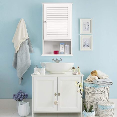 COSTWAY Haengeschrank, Badezimmerschrank haengend, Wandschrank weiss, Badschrank mit verstellbarem Einlegeboden, Badezimmer Schrank, Badhaengeschrank