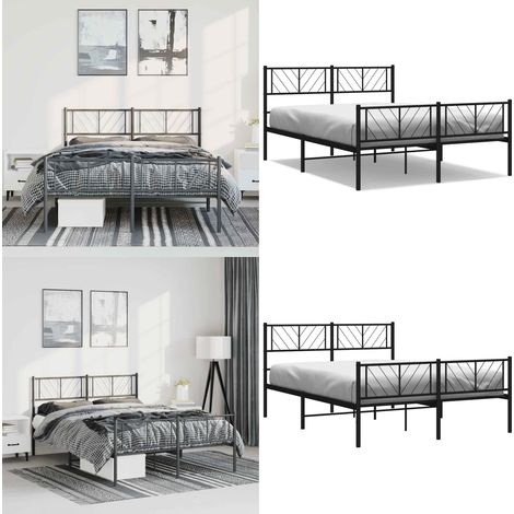 Cadre de lit métal sans matelas avec pied de lit noir 150x200cm - Cadre De Lit Metal - Lit Double - Lit Noir - Lit Avec Pied De Lit - Meuble Chambre - Home & Living (1/4)