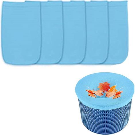 Manchon de filtre pour panier d'écumoire de piscine, manchon de filtre à mailles fines élastiques pour piscine, convient à la plupart des piscines, lot de 5 paniers d'écumoire, bleu. (1/4)