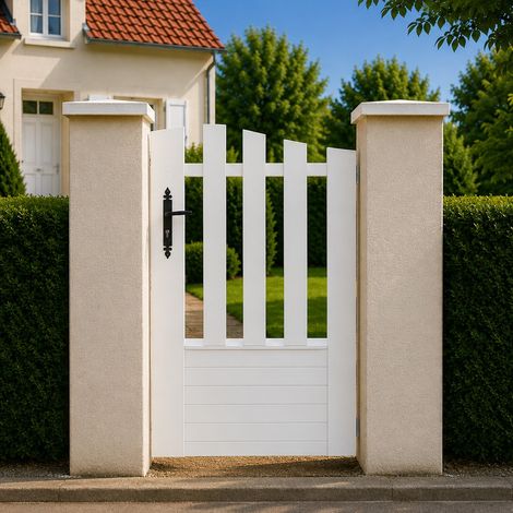 Portillon battant manuel PVC blanc ALENÇON CHAPEAU DE GENDARME L 100 x H 145 cm - poignée à gauche