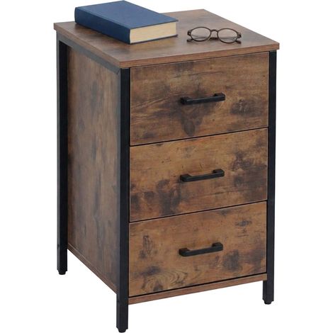 Dark brown 3 drawer bedside table mdf steel 229384412 (1/5)