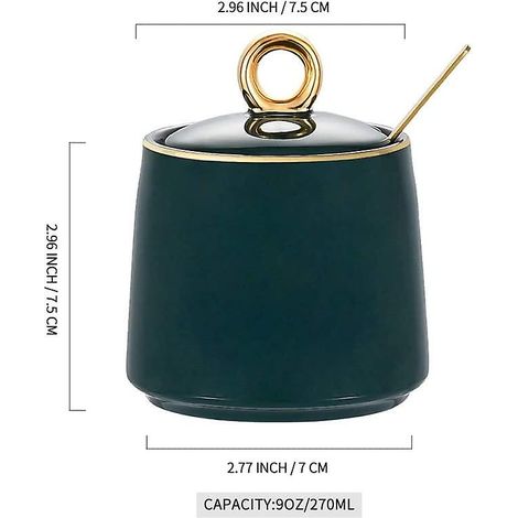 Distributeur de sel, pot à sucre en céramique avec couvercle et cuillère (1/5)