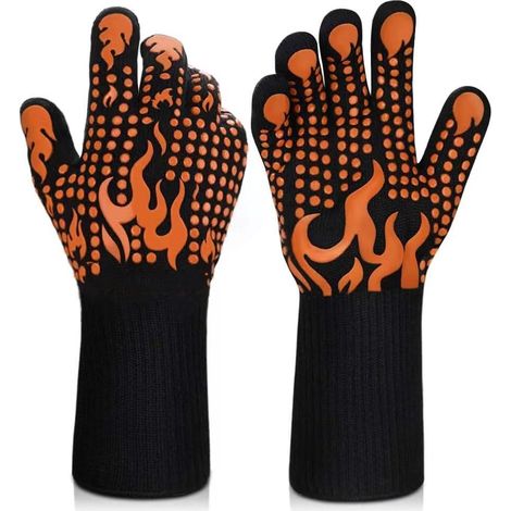 Gants de barbecue résistants à la chaleur jusqu'à 800°C certifiés EN407, 1 paire noire pour BBQ, cuisine, four, soudage et cheminée (1/5)