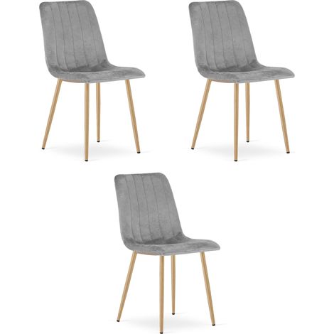 Silla Lava - terciopelo gris claro / patas color madera x 3 (1/5)