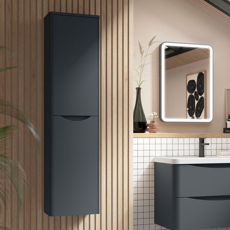 Nuie Lunar Wall Hung 2-Door Tall Unit 356mm Wide - Satin Anthracite (1/4)