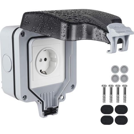 Prise Exterieure Etanche Ip66, prise murale pour usage extérieur, prise extérieure étanche, contact de protection en saillie Prise externe avec couvercle à charnière pour extérieur (1/5)