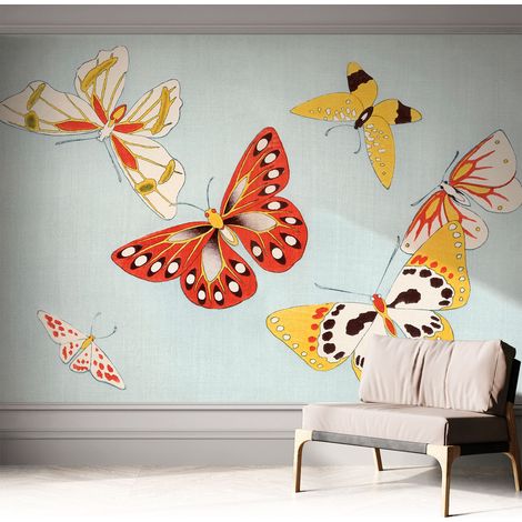 Papier peint autocollant avec imprimé pour intérieur moderne application facile a motif Papillons artistiques 312x219 cm (1/5)