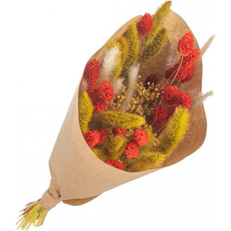 Petit bouquet fleurs séchées Orange - Jaune 50 cm