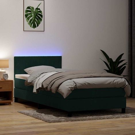 Boxspringbett mit Matratze & LED Dunkelgrün 80x220 cm Samt